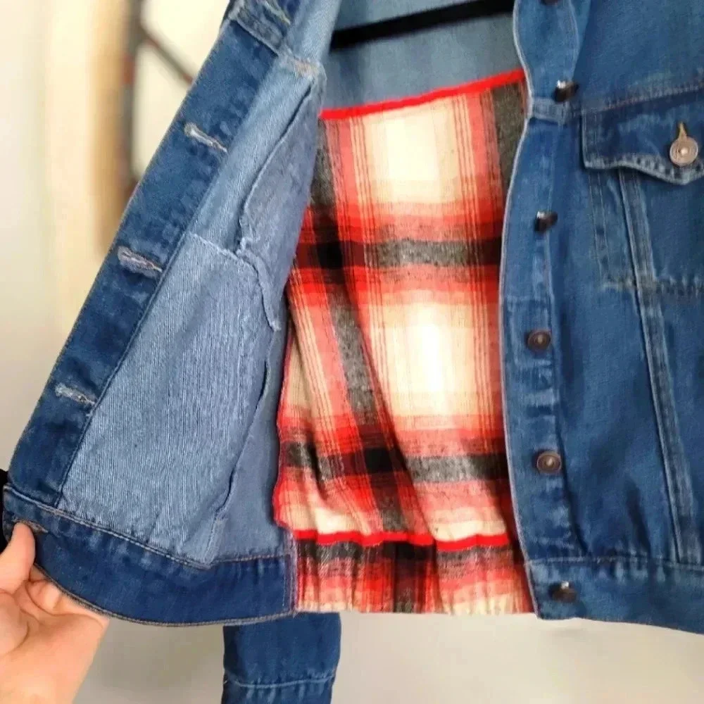 BKE Buckle Brushed Wool Blend Plaid Denim Jacket Sz S